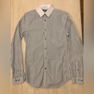 Express Black & White Stripe Button Down with White Collar